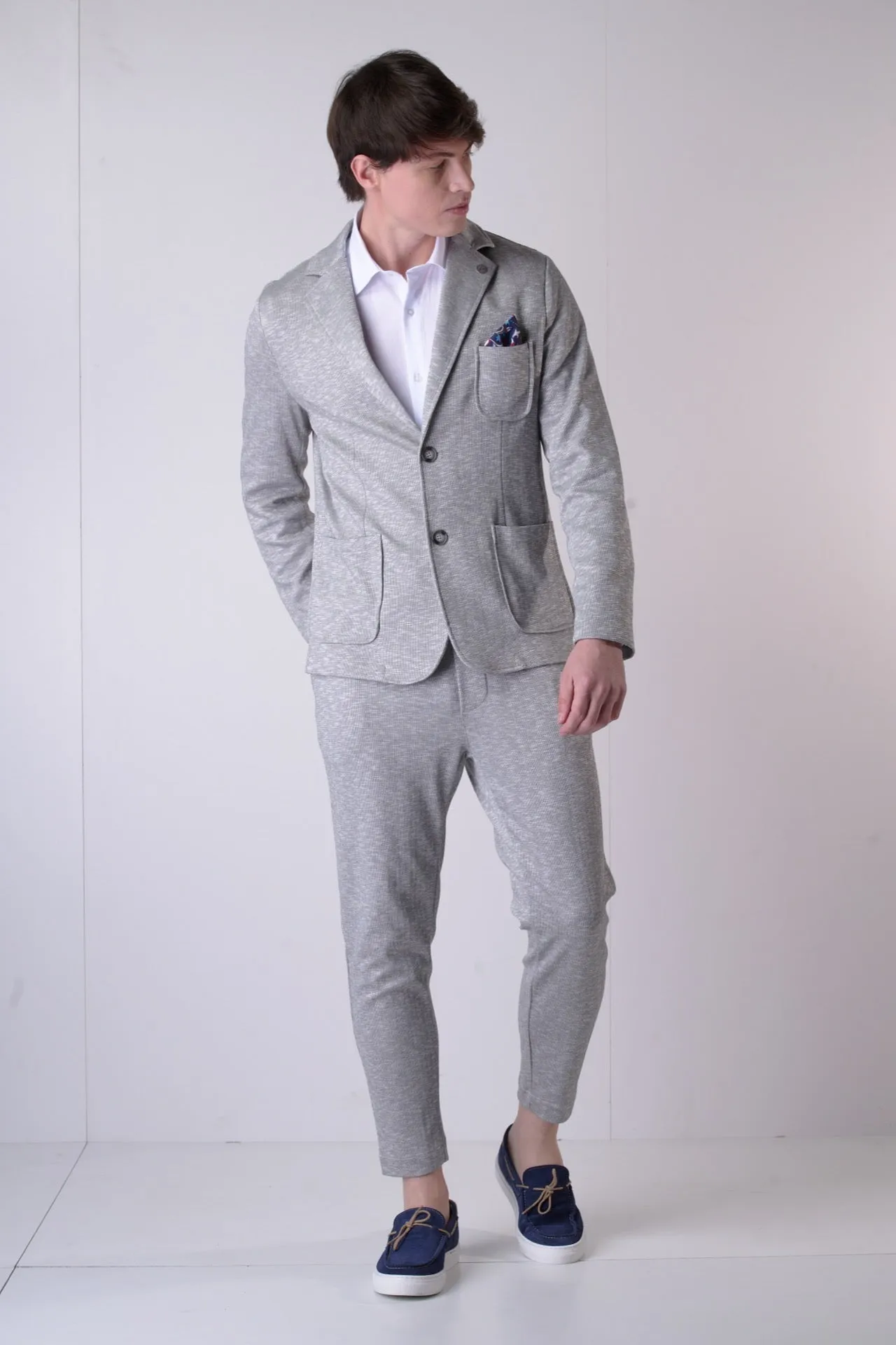 Pantalone Sartoriale Fiammato Grigio con elastico e interni in tessuto V2