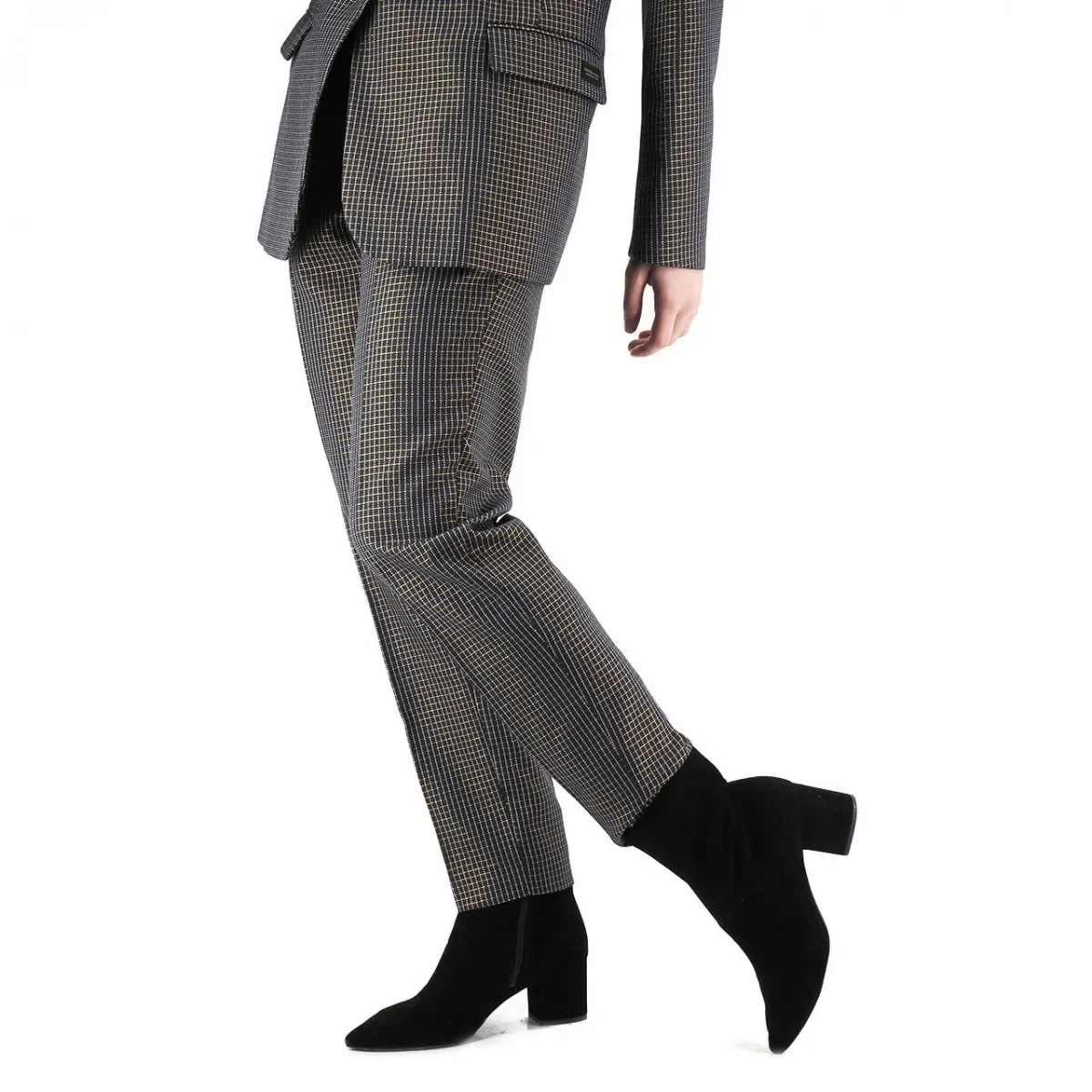 Pantaloni A Quadri In Lurex, Nero