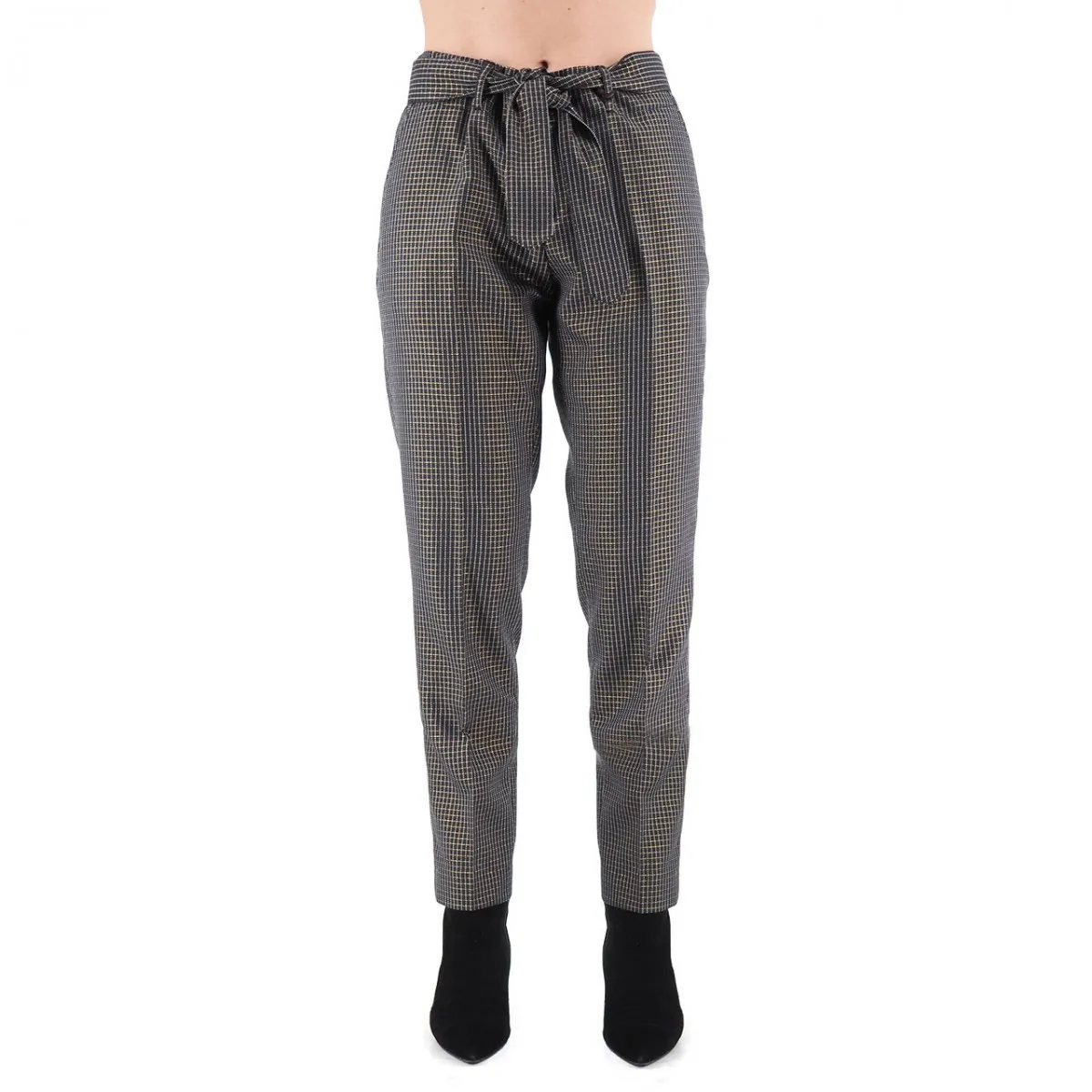 Pantaloni A Quadri In Lurex, Nero