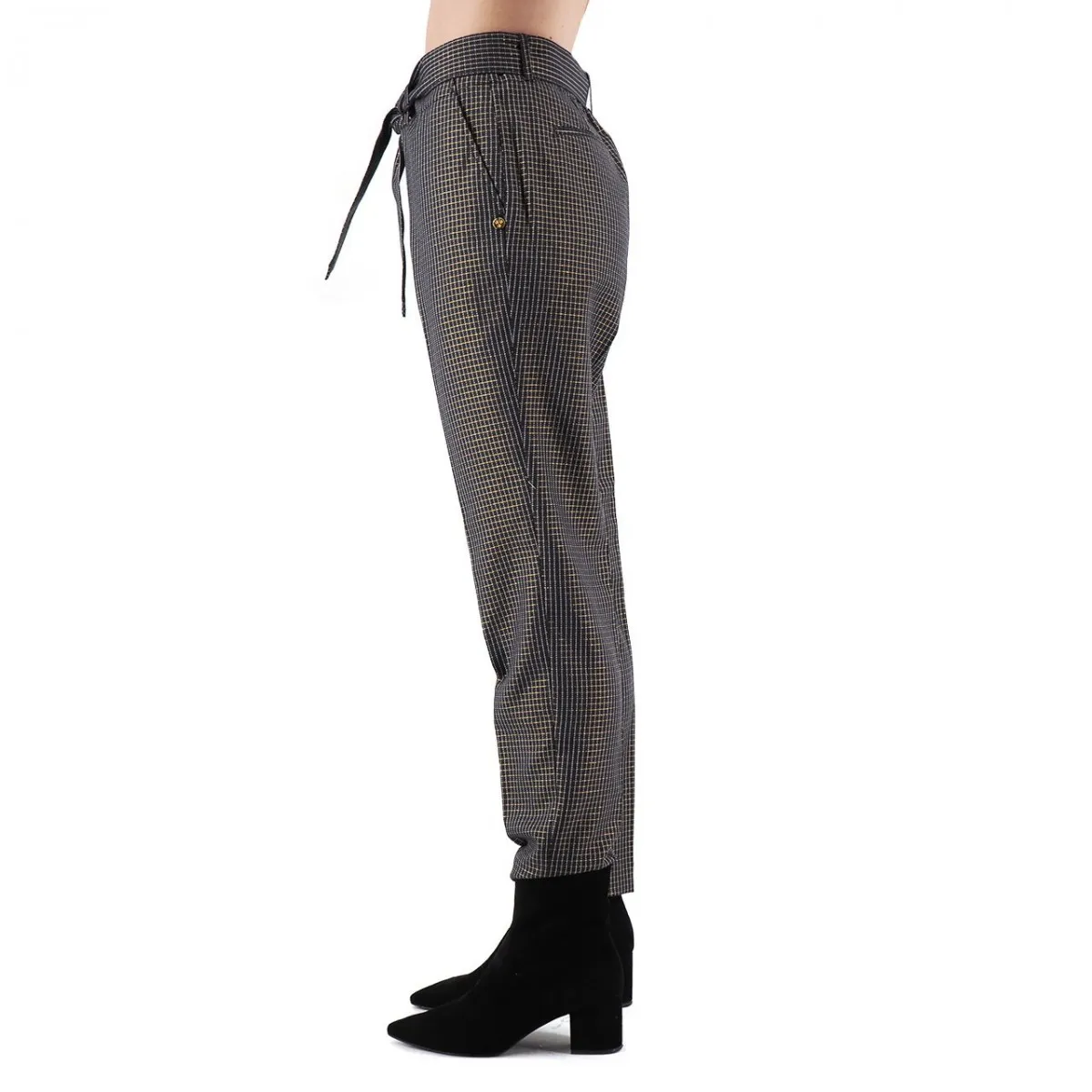 Pantaloni A Quadri In Lurex, Nero