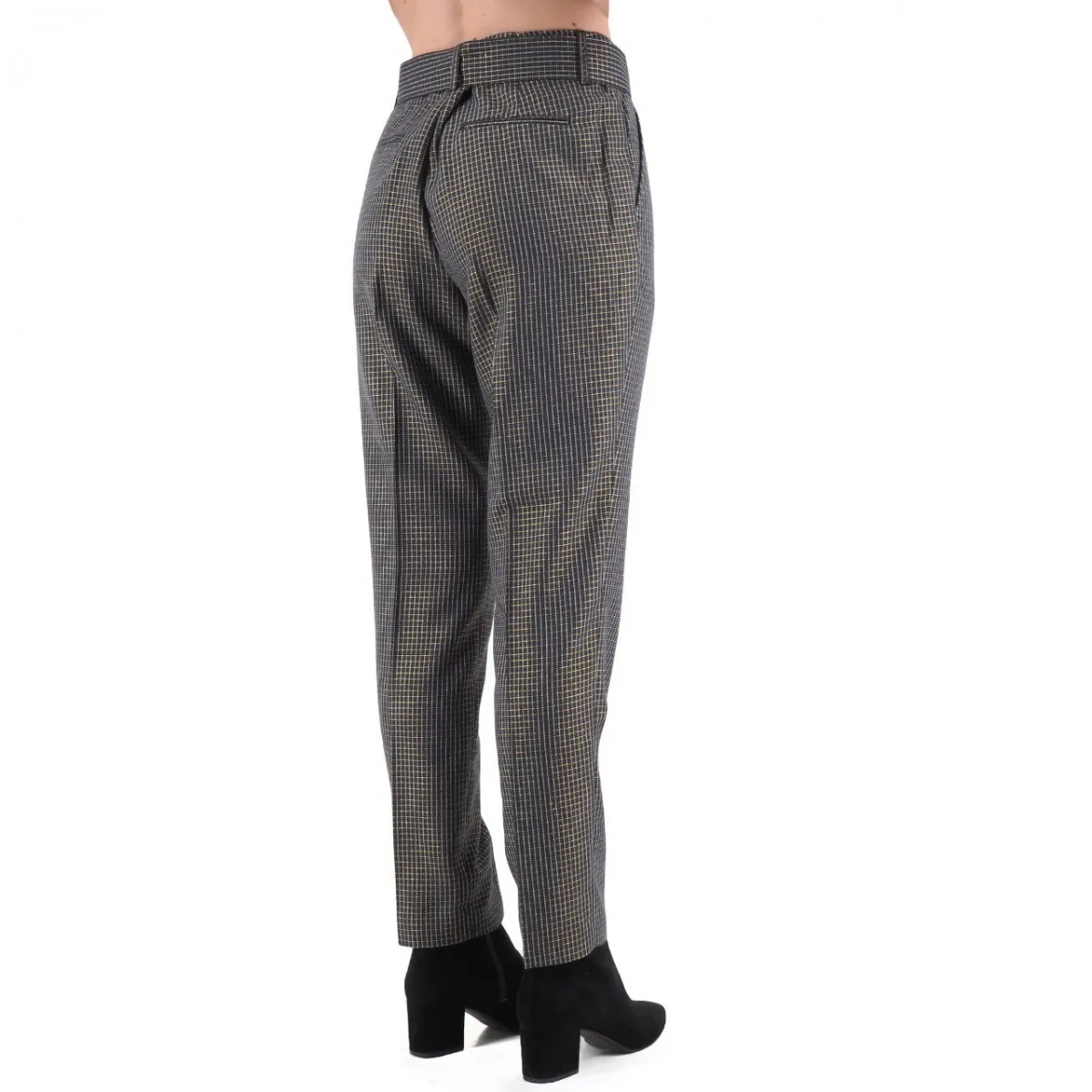 Pantaloni A Quadri In Lurex, Nero