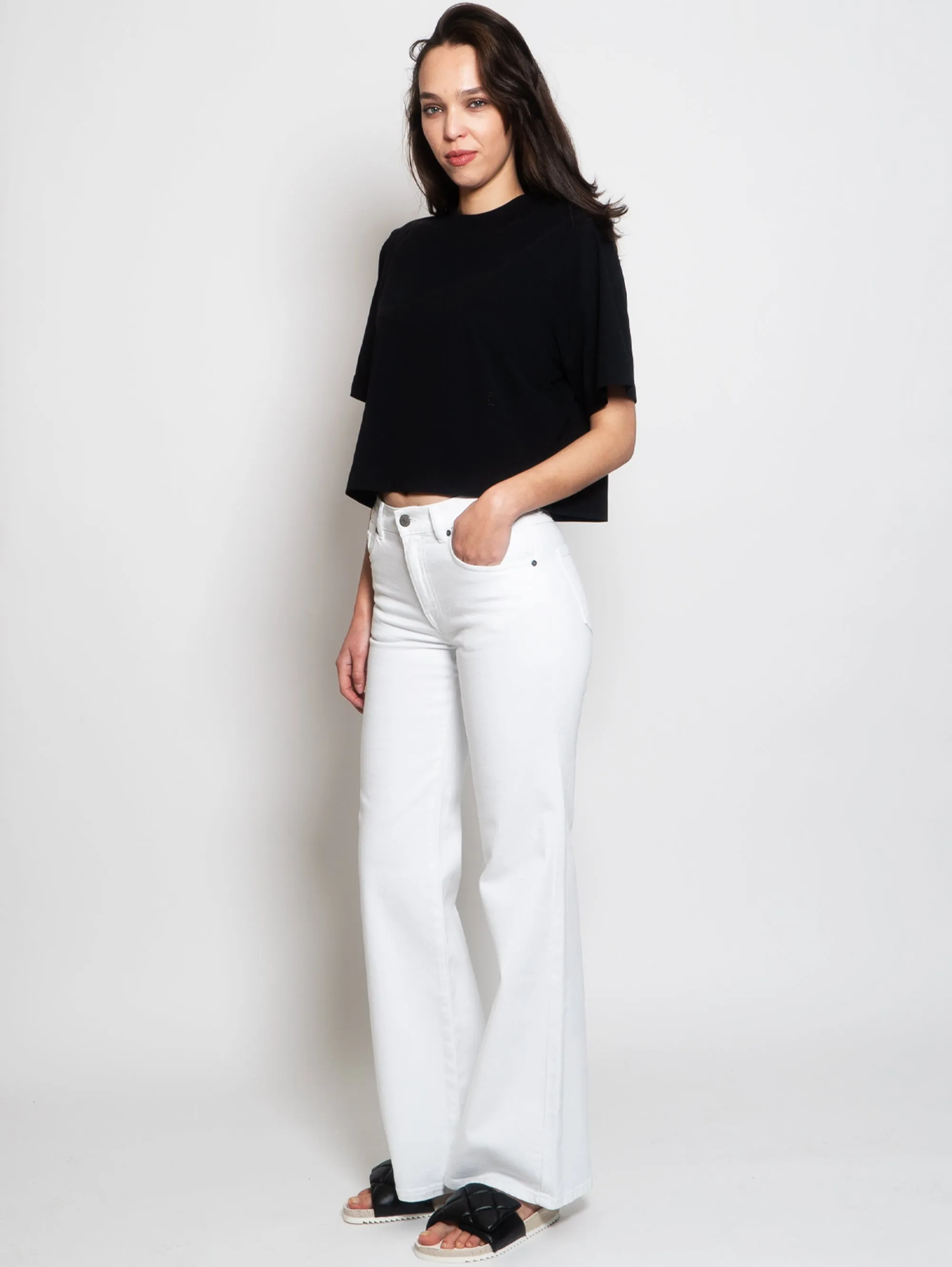 Pantaloni a Zampa Bull Denim Cinque Tasche Bianco