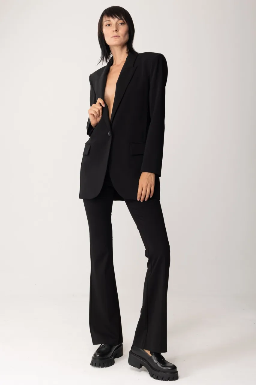 Pantaloni a zampa con vita in pelle Nero