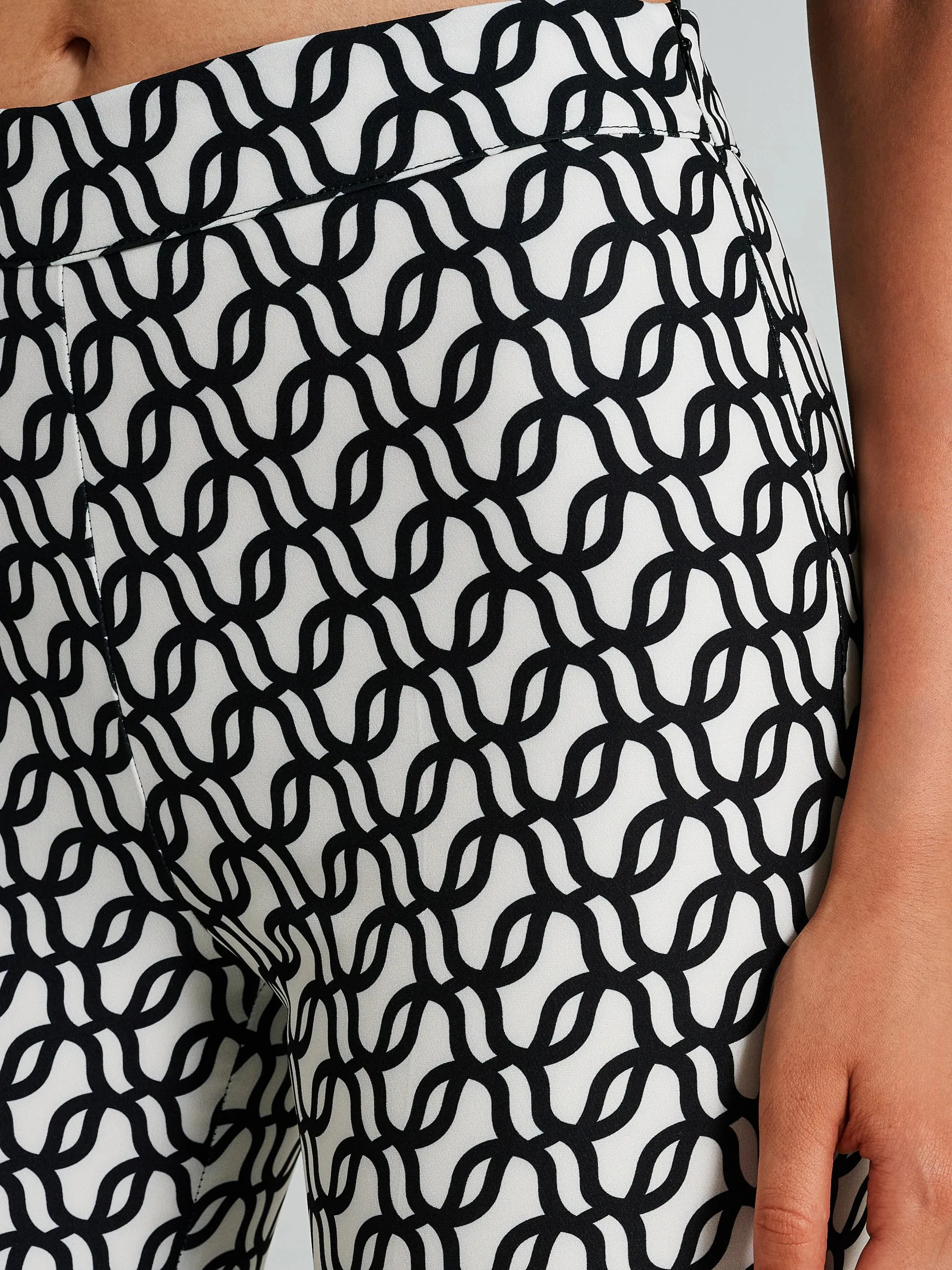 Pantaloni a Zampa Motivo Geometrico Nero