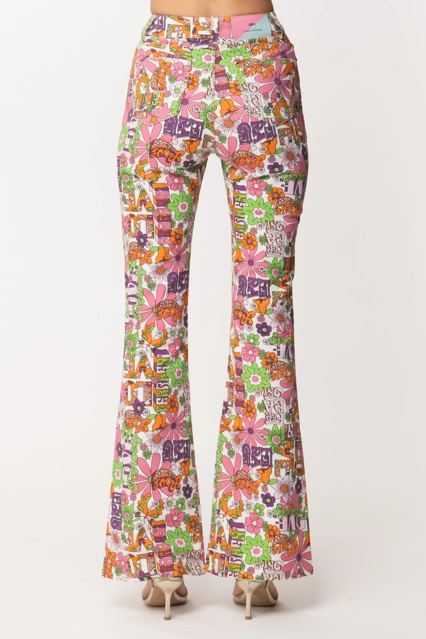 Pantaloni a zampa stampati BIANCO OTTICO