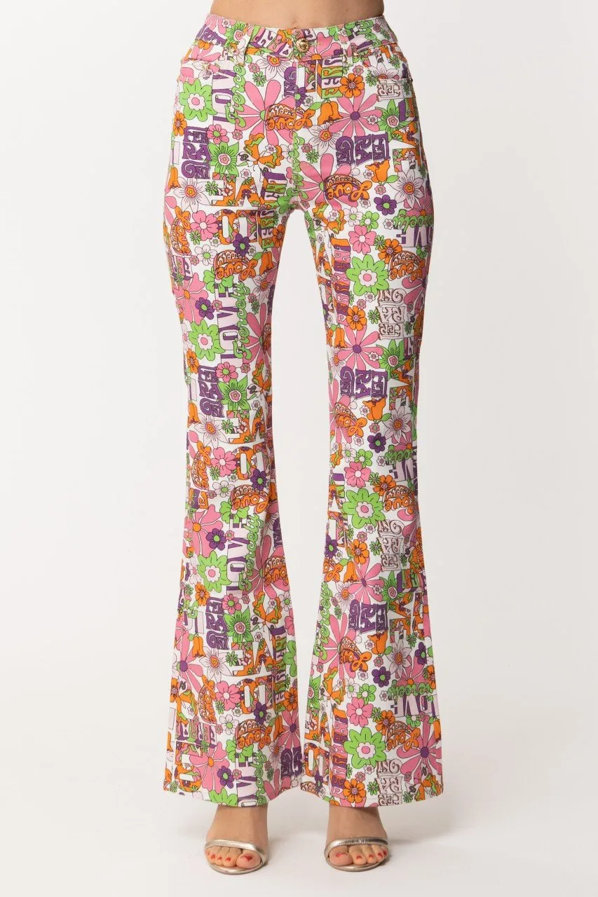 Pantaloni a zampa stampati BIANCO OTTICO
