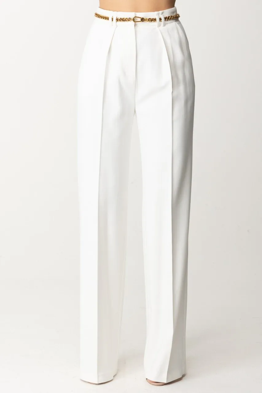 Pantaloni dritti con cintura Avorio