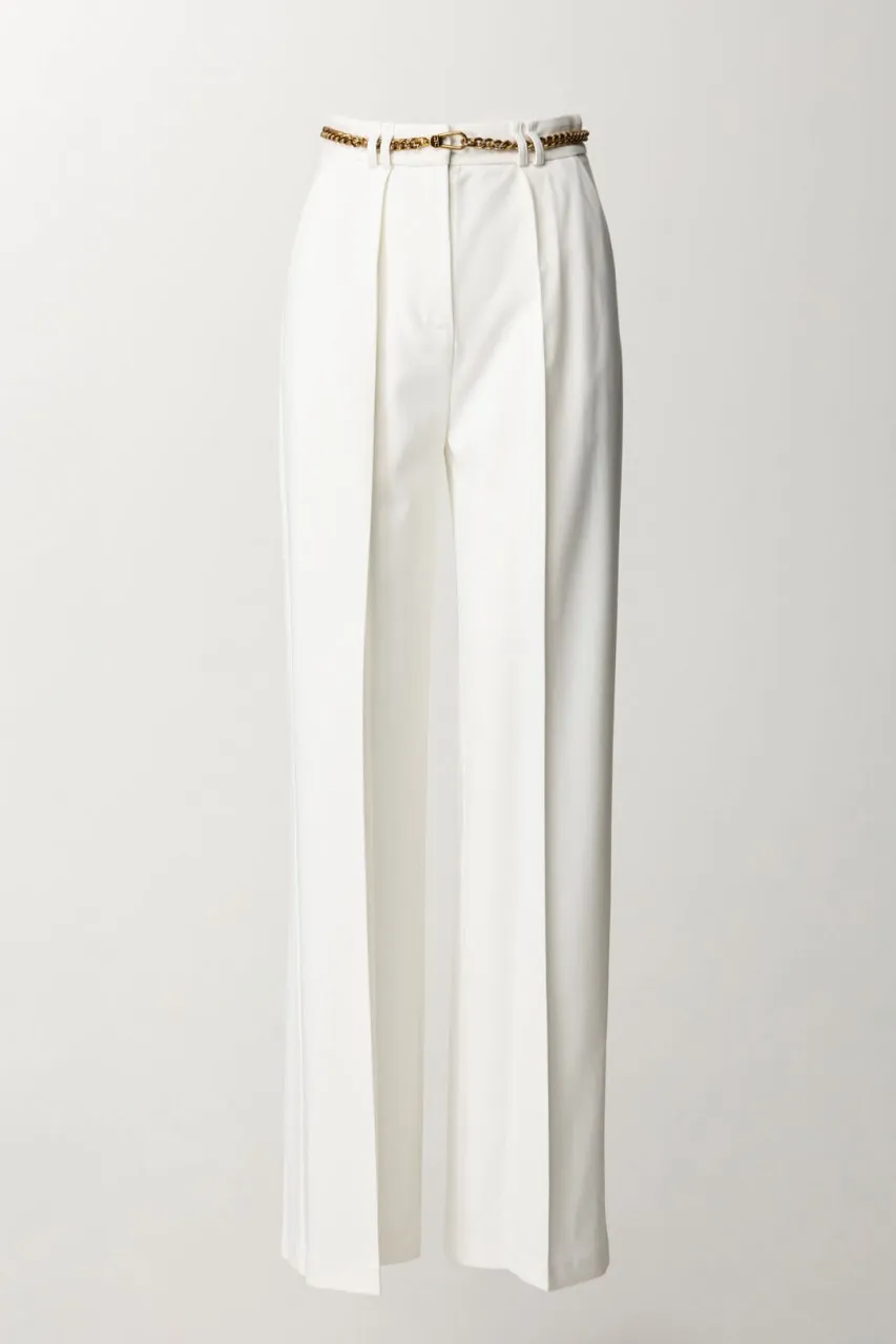 Pantaloni dritti con cintura Avorio