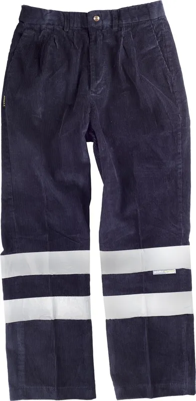 Pantaloni in velluto a coste senza elastico in vita 2 nastri riflettenti blu scuro