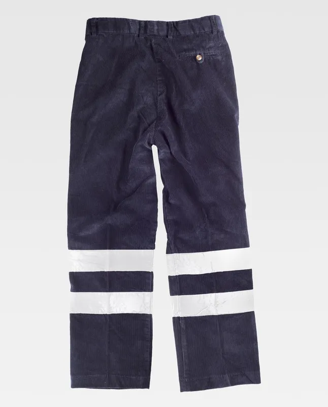 Pantaloni in velluto a coste senza elastico in vita 2 nastri riflettenti blu scuro