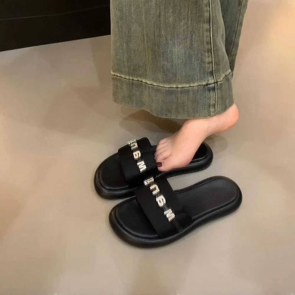 Pantofole dalla suola spessa, sandali con strass, capispalla estivi, scarpe da spiaggia con gonne, sandali argento, scarpe da sp