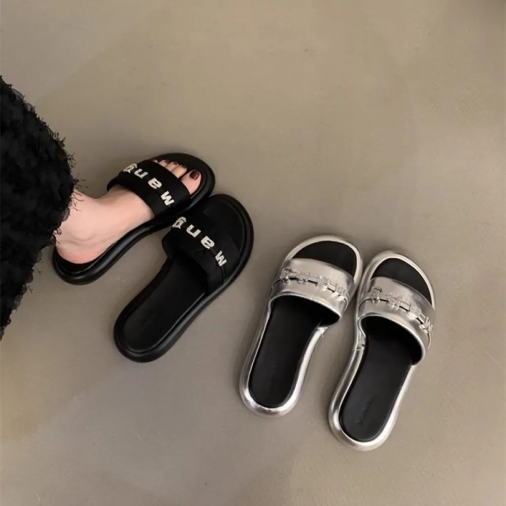 Pantofole dalla suola spessa, sandali con strass, capispalla estivi, scarpe da spiaggia con gonne, sandali argento, scarpe da sp