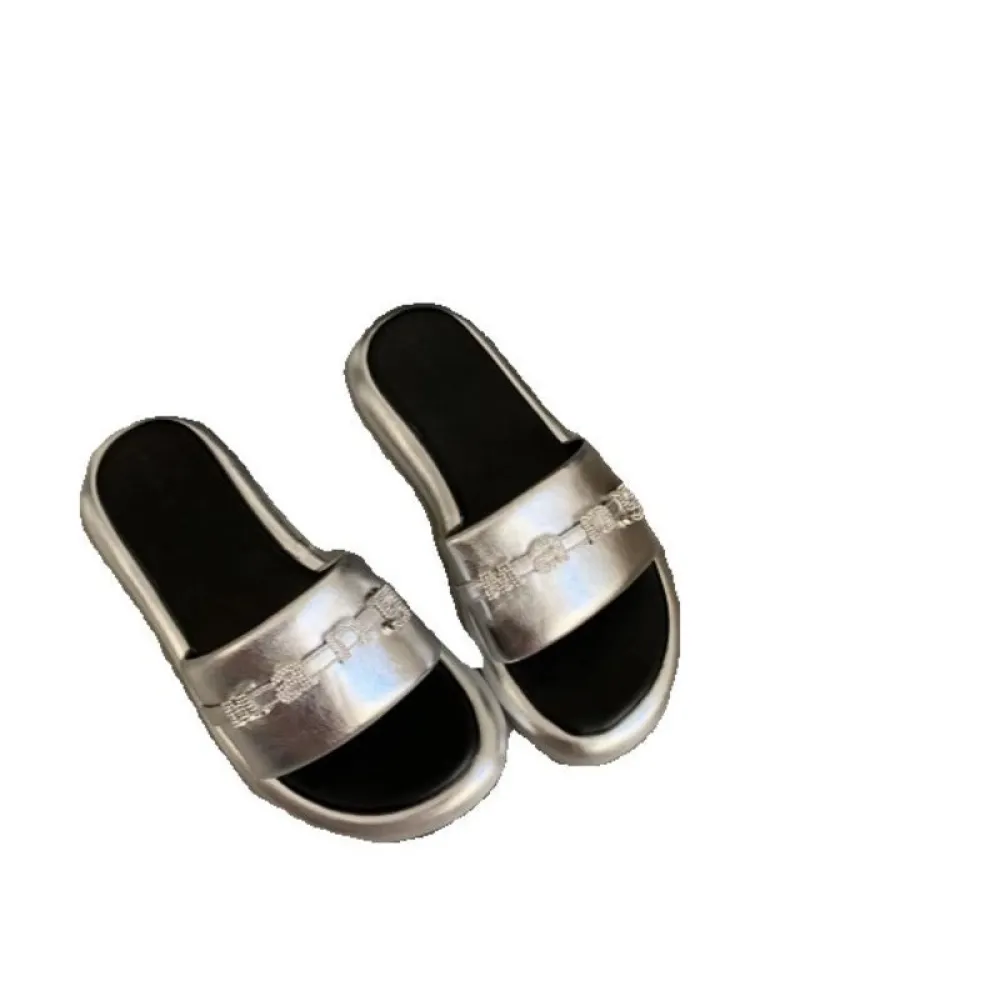 Pantofole dalla suola spessa, sandali con strass, capispalla estivi, scarpe da spiaggia con gonne, sandali argento, scarpe da sp