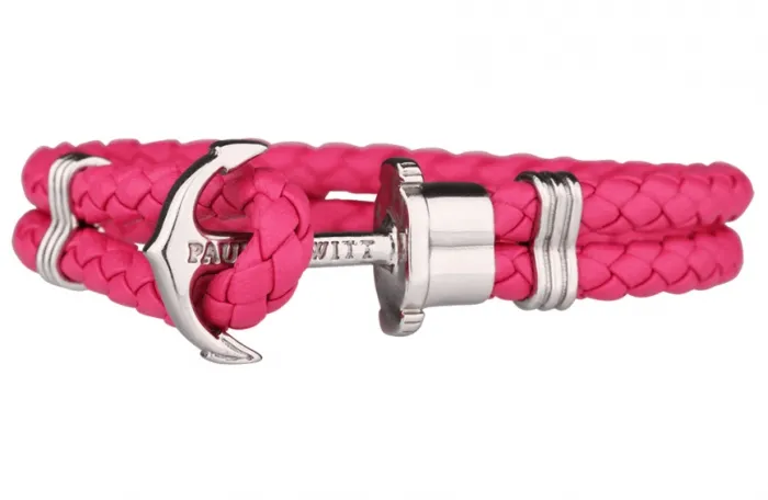 Paul Hewitt PHREPS - Steel Anchor Bracelet with Pink Leather
