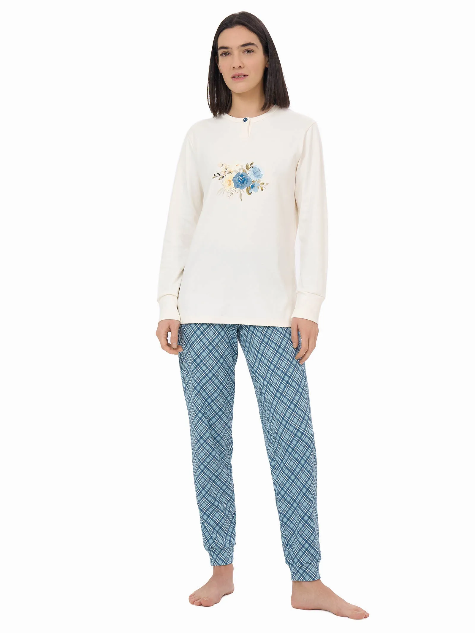 Pigiama serafino in interlock di caldo cotone - Fant. Forget Me Not