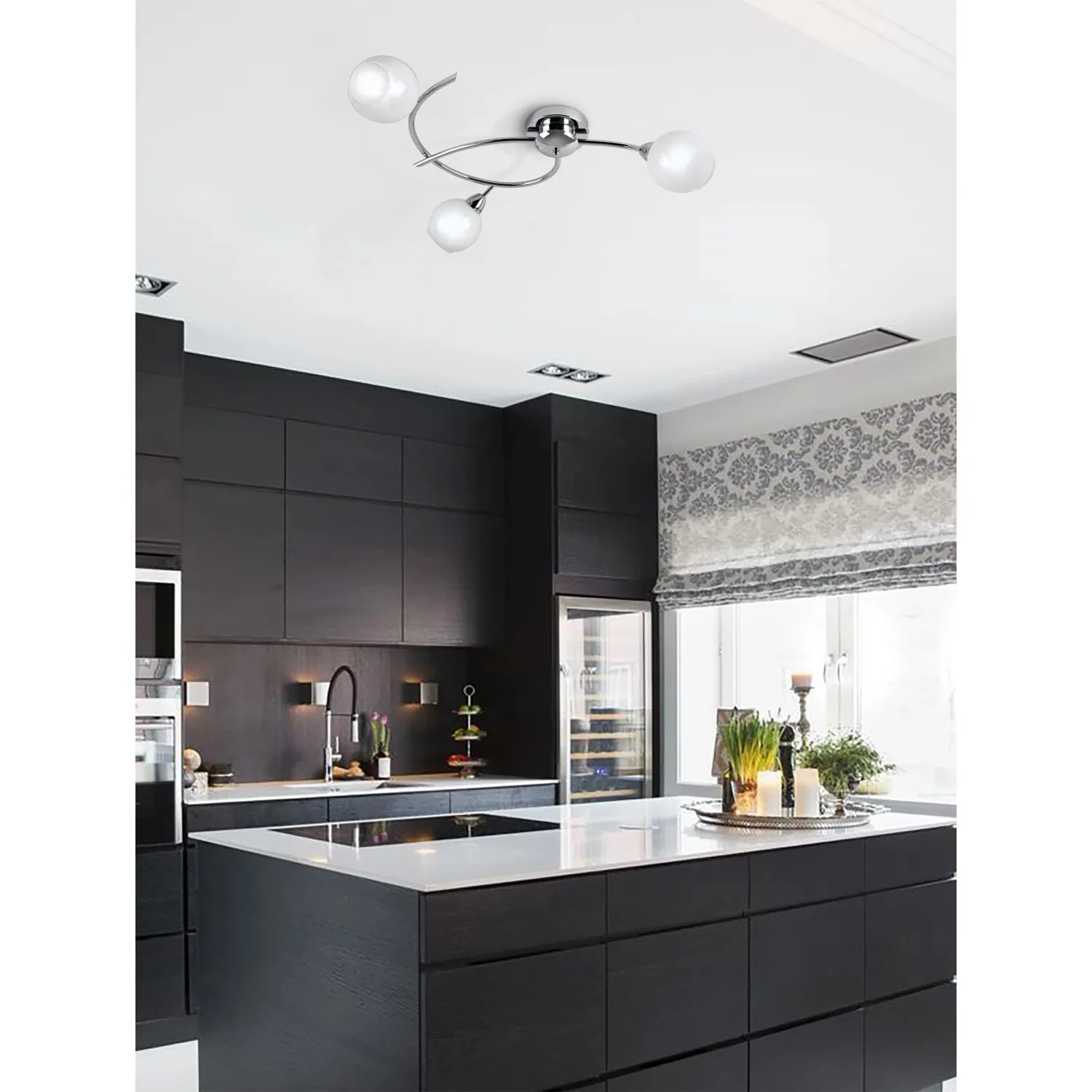 Plafoniera Bolle 3 luci 15x73x72 cm bianco-cromo