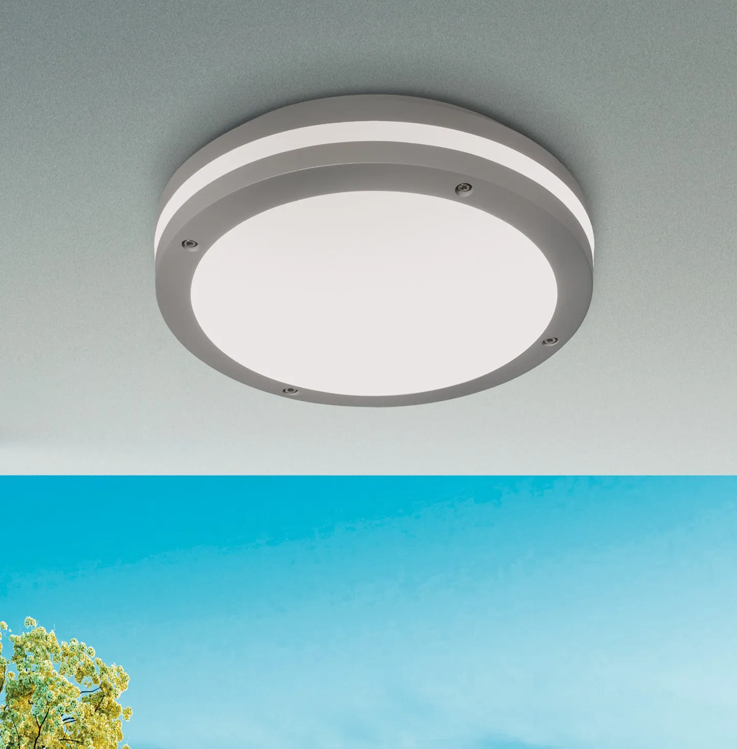 Plafoniera Rotonda per Esterno 2xE27 Grigia Acai Ø30 cm IP54 ACB
