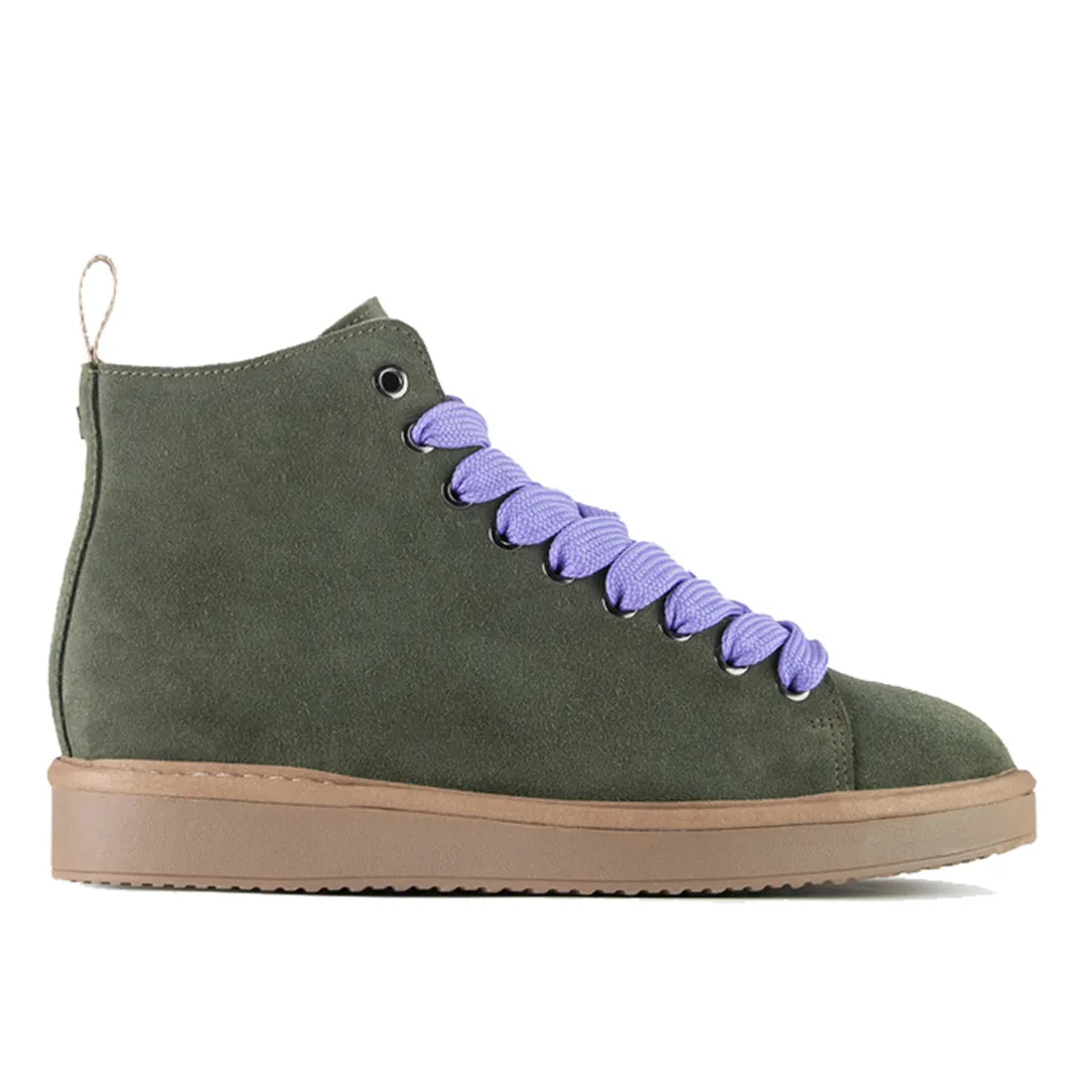 Polacchino da donna Panchic P01 verde in suede con lacci lilla