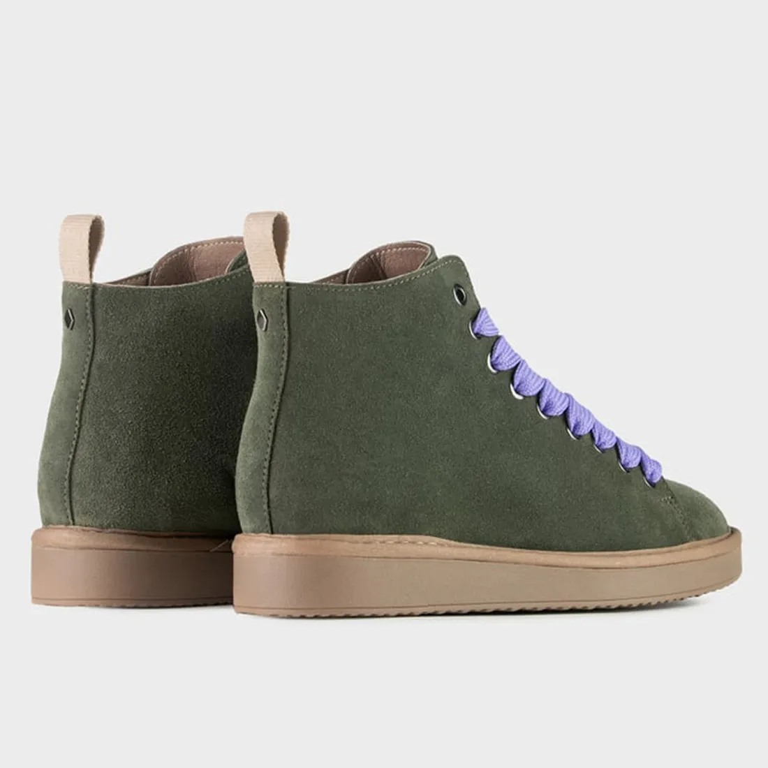Polacchino da donna Panchic P01 verde in suede con lacci lilla