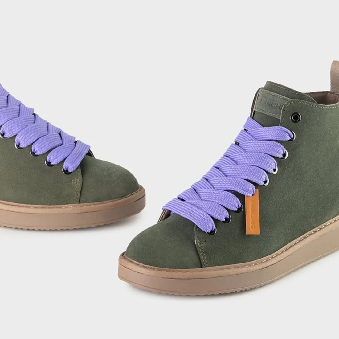 Polacchino da donna Panchic P01 verde in suede con lacci lilla