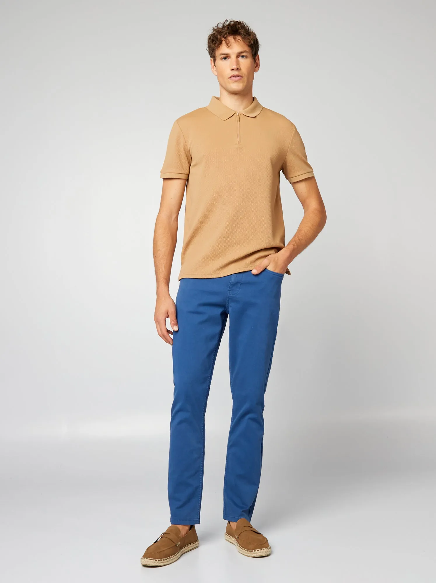 Polo a nido d'ape con zip - BEIGE