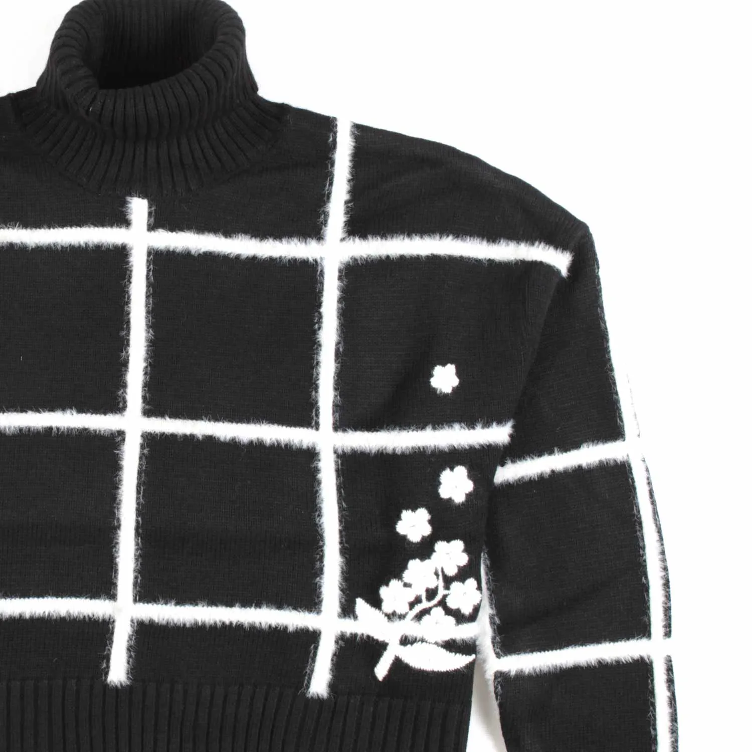 Pullover Cropped Nero E Bianco A Quadri