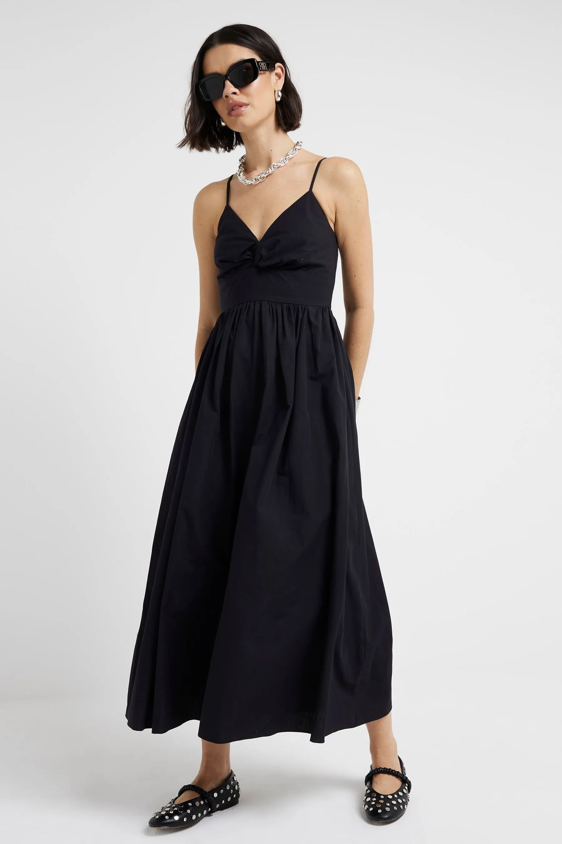 River Island - Abito midi a pieghe con incrocio sul davanti