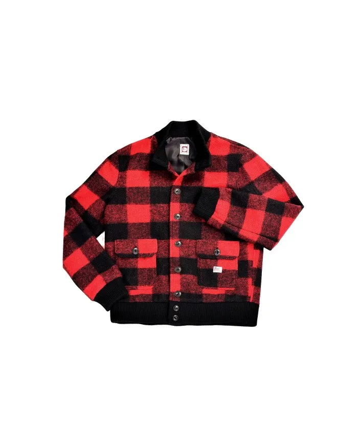 ROY ROGER'S Giubbino Uomo Valstar A-ET Bomber Lana Scozzese Rosso Nero 171 RED