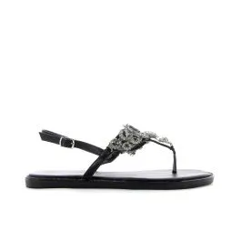 Sandali bassi neri infradito con strass