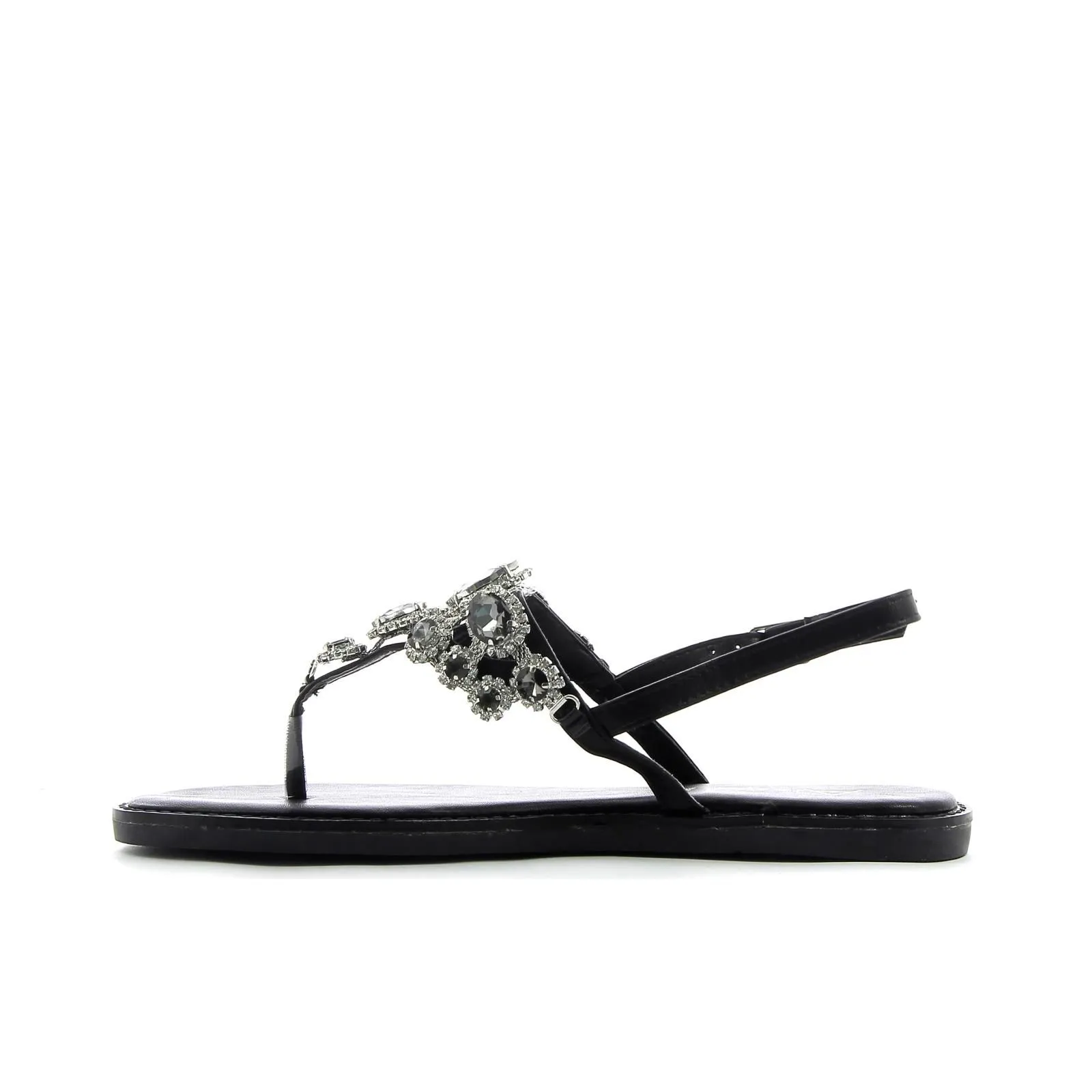 Sandali bassi neri infradito con strass
