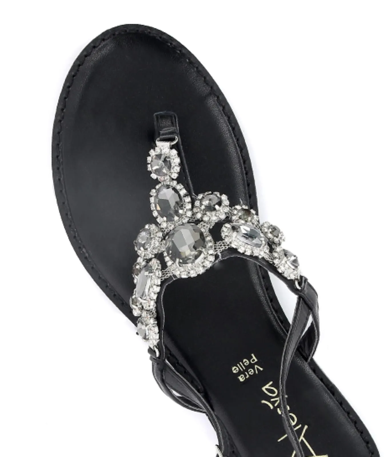 Sandali bassi neri infradito con strass