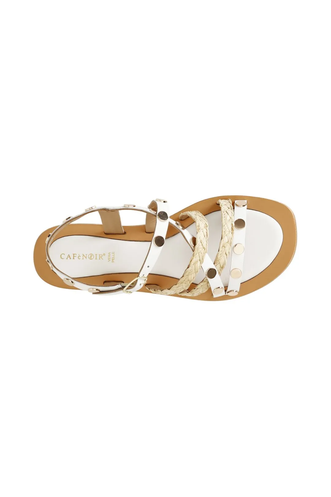 sandali con fasce in pelle e raffia bianco