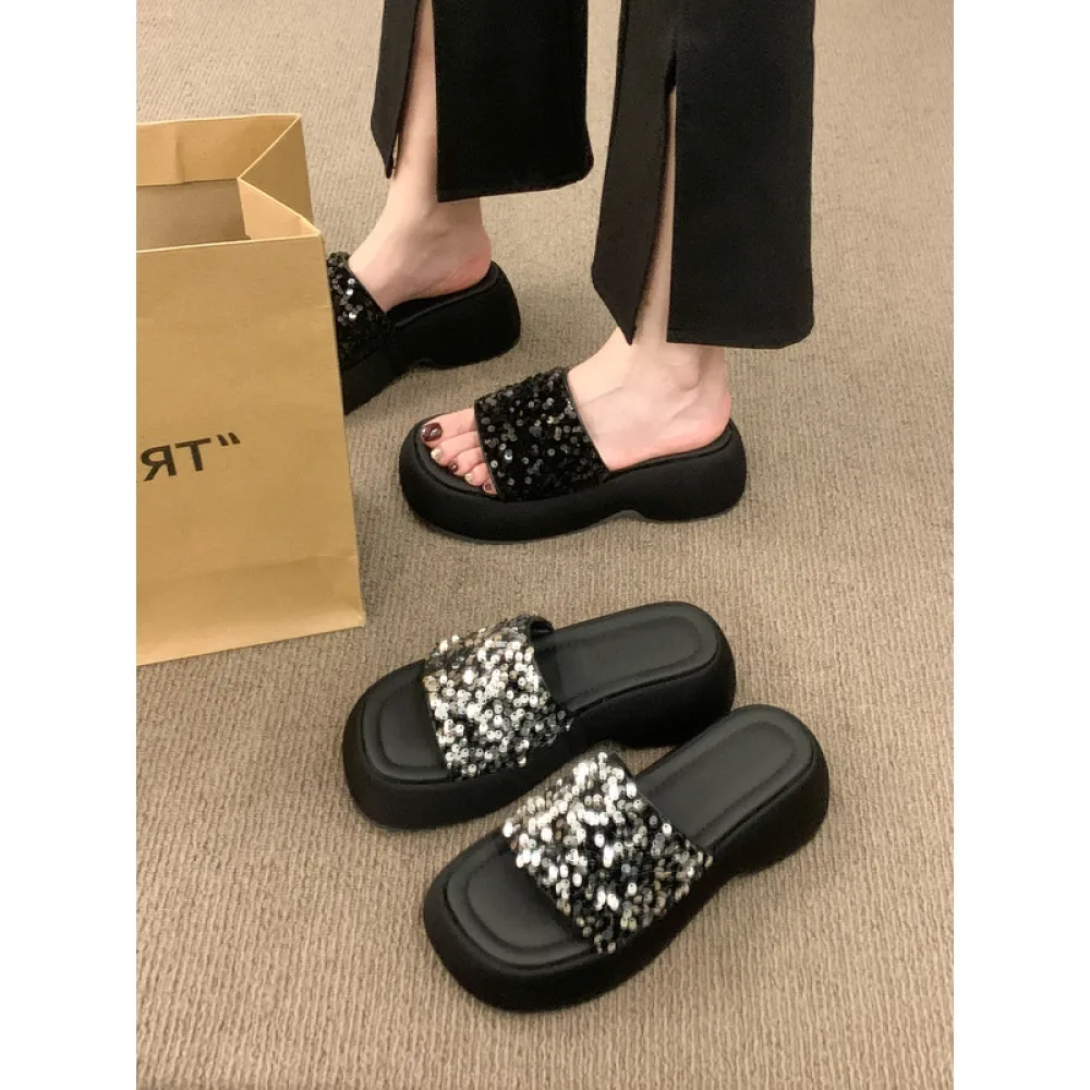 Sandali con suola spessa di fascia alta, abbigliamento esterno estivo da donna semi-flop, infradito da donna con suola spessa e