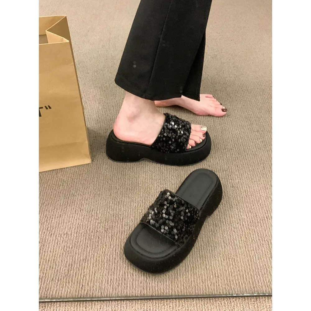 Sandali con suola spessa di fascia alta, abbigliamento esterno estivo da donna semi-flop, infradito da donna con suola spessa e