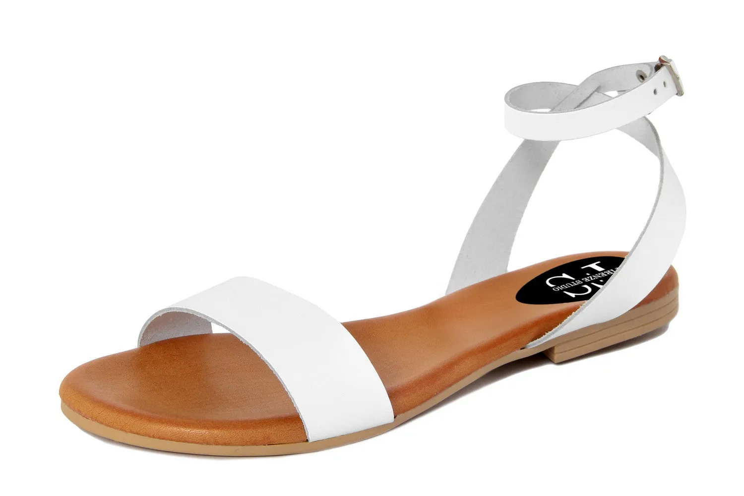 Sandalo flat Donna in Pelle Bianco