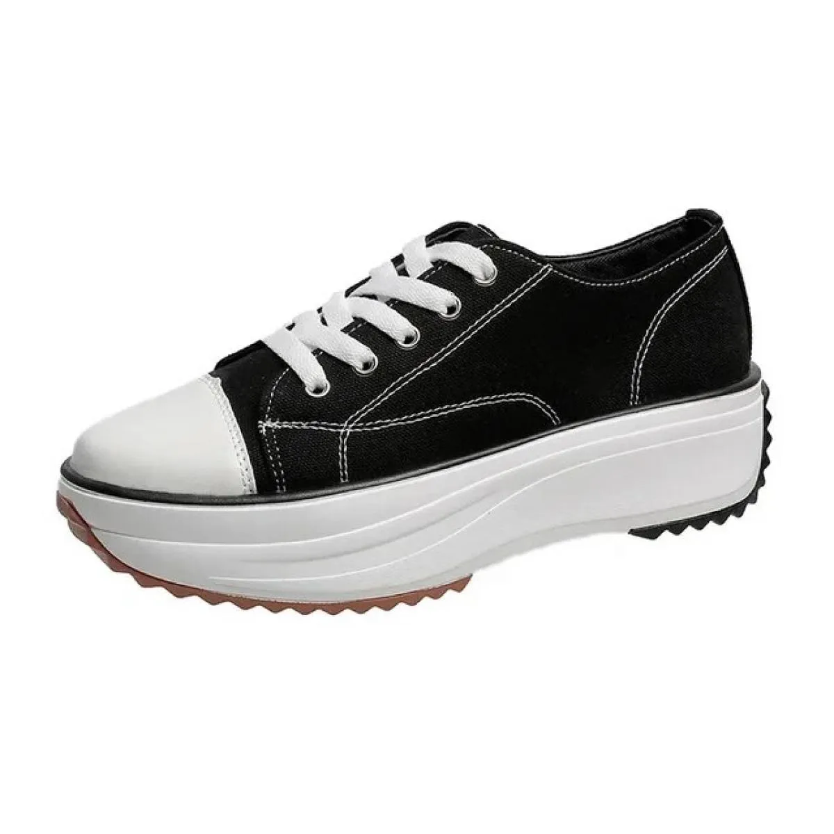 Scarpa singola da donna nuova punta tonda suola spessa casual scarpe di tela traspiranti con lacci sul davanti Scarpe da donna