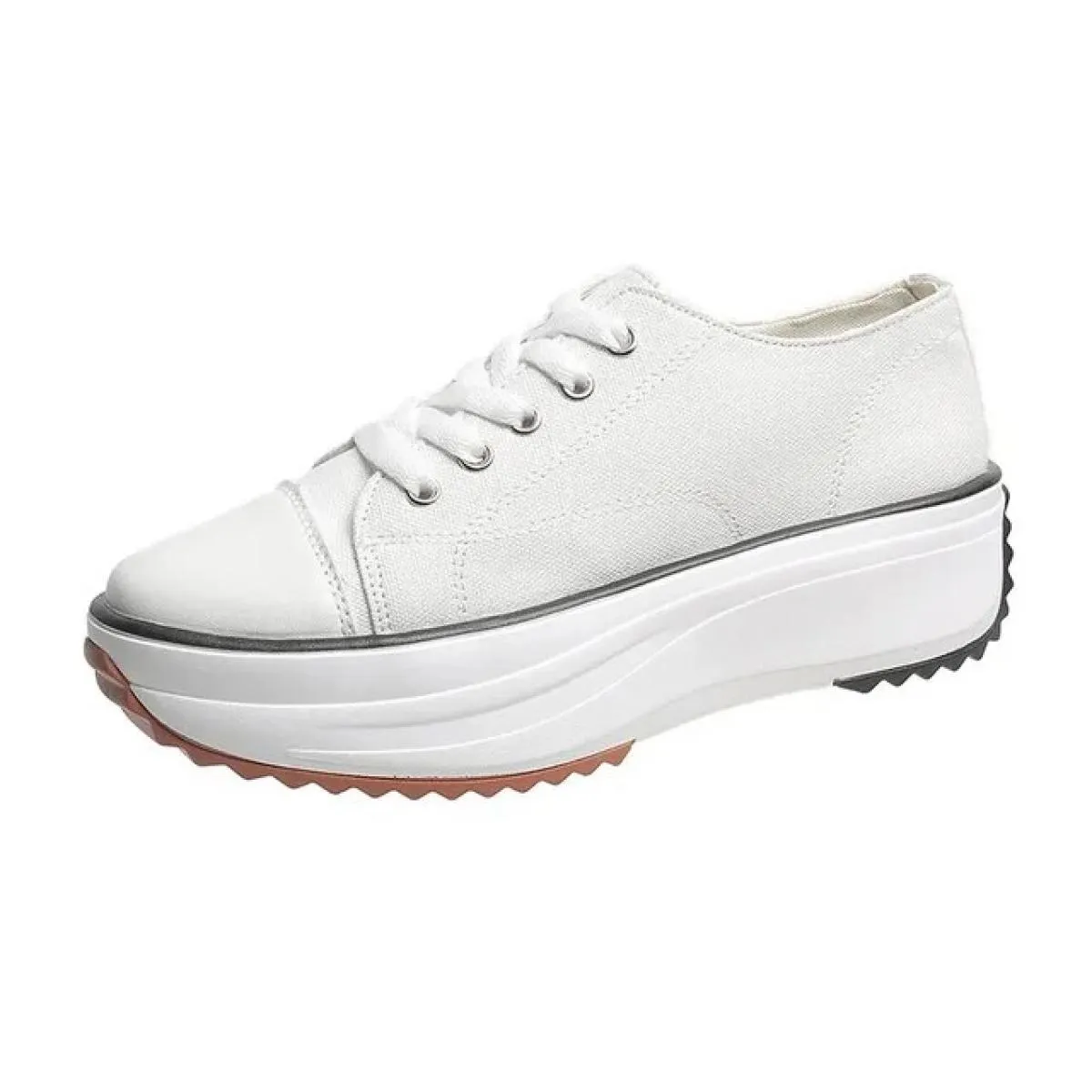 Scarpa singola da donna nuova punta tonda suola spessa casual scarpe di tela traspiranti con lacci sul davanti Scarpe da donna