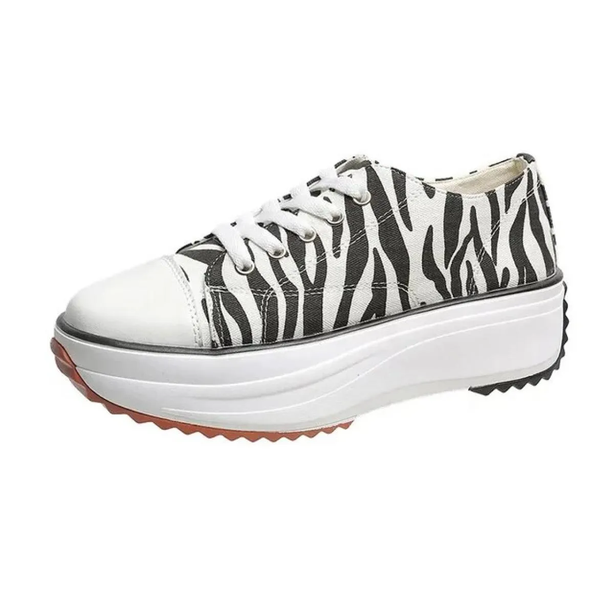 Scarpa singola da donna nuova punta tonda suola spessa casual scarpe di tela traspiranti con lacci sul davanti Scarpe da donna