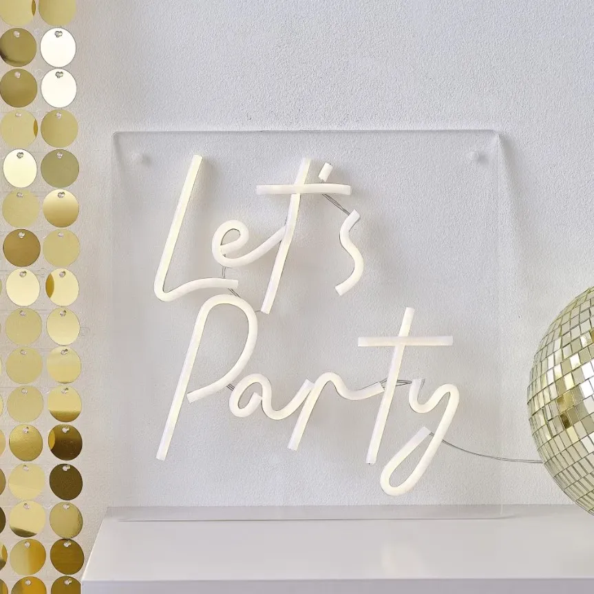 Scritta LED Lets Party bianco caldo