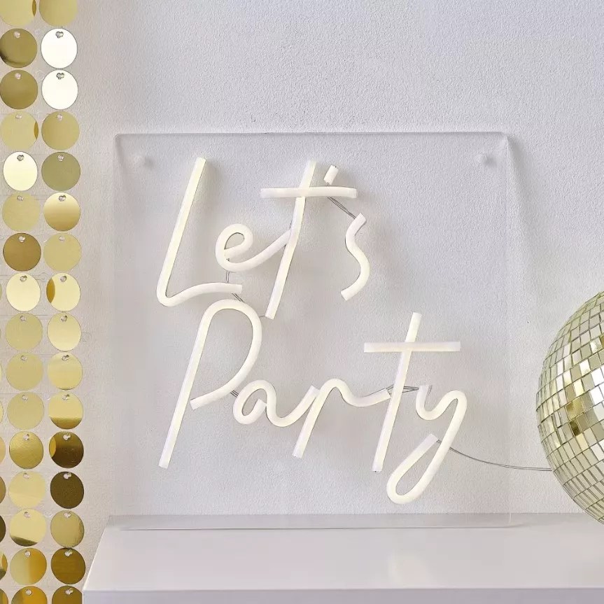 Scritta LED Lets Party bianco caldo