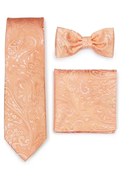 Set: cravatta, papillon da uomo, fazzoletto da taschino paisley salmone