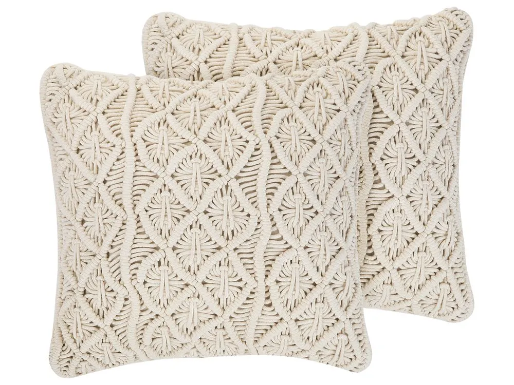 Set di 2 cuscini GOREME Cotone 45 x 45 cm Beige chiaro Trama geometrica
