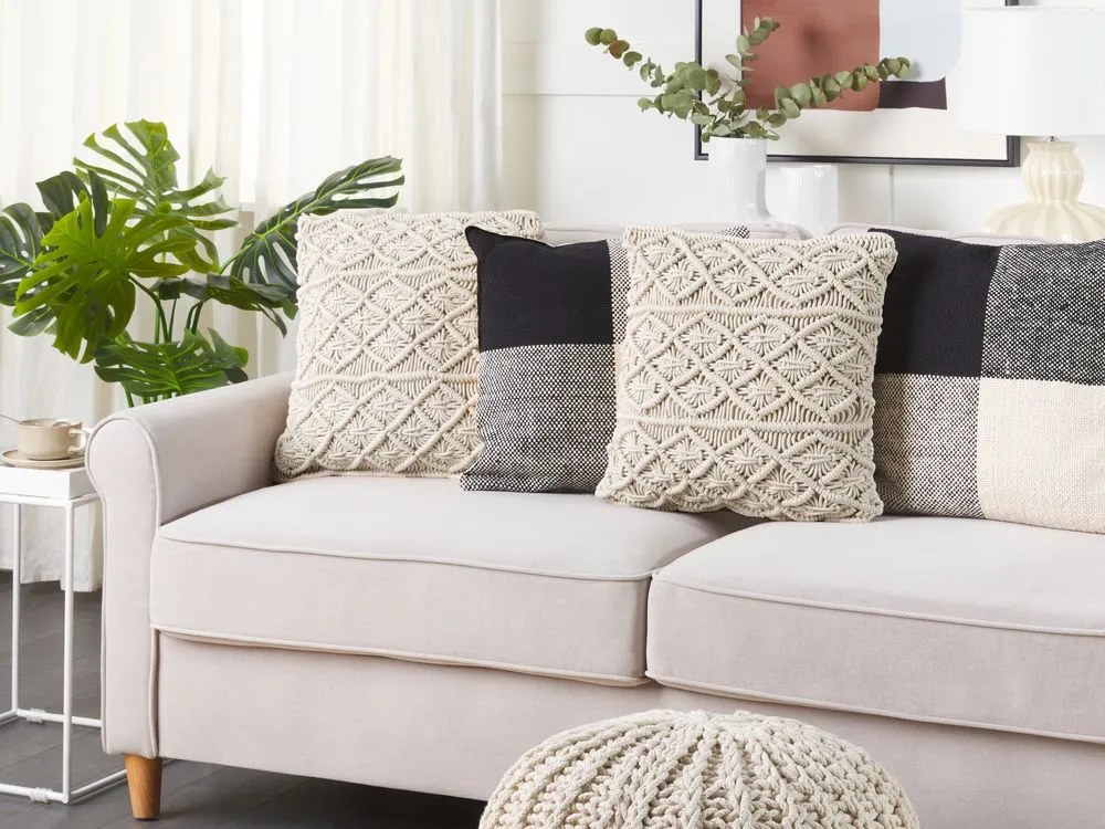 Set di 2 cuscini GOREME Cotone 45 x 45 cm Beige chiaro Trama geometrica