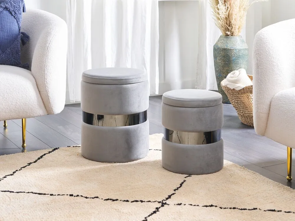 Set di 2 pouf portaoggetti velluto grigio DORIS