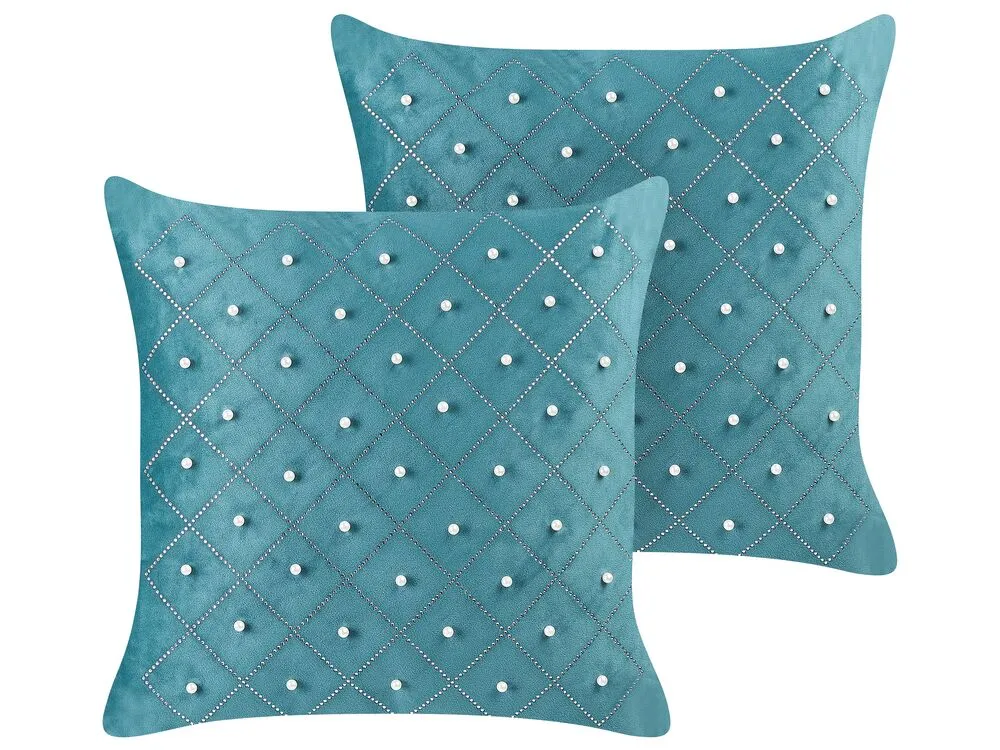 Set of 2 Decorative Cushions HAKONE 45 x 25 cm Light Beige Geometric Pattern