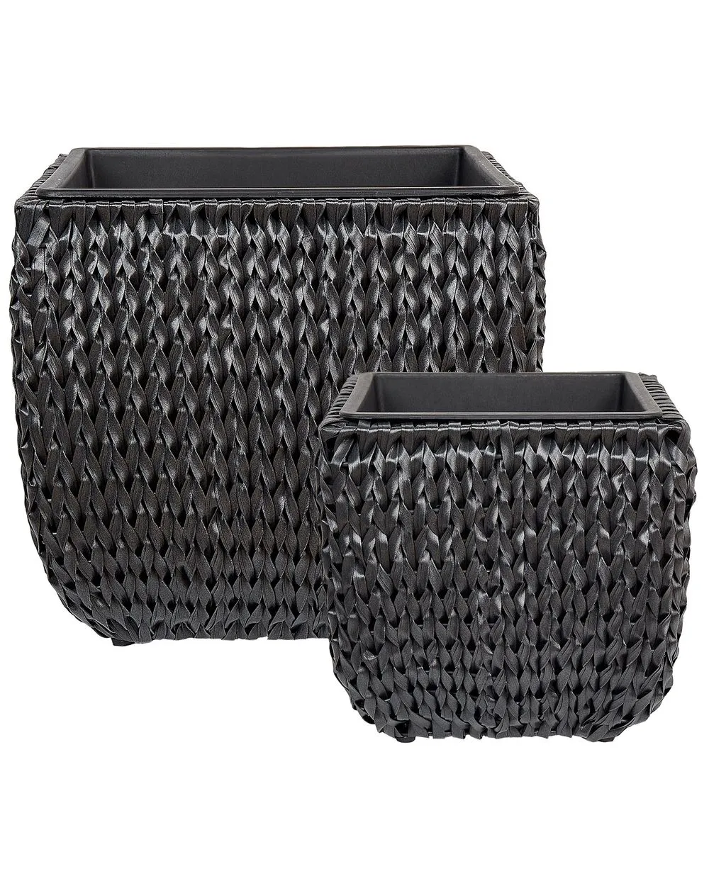 Set of 2 Plant Pots BERBERIS PE Rattan 34/45 cm Black