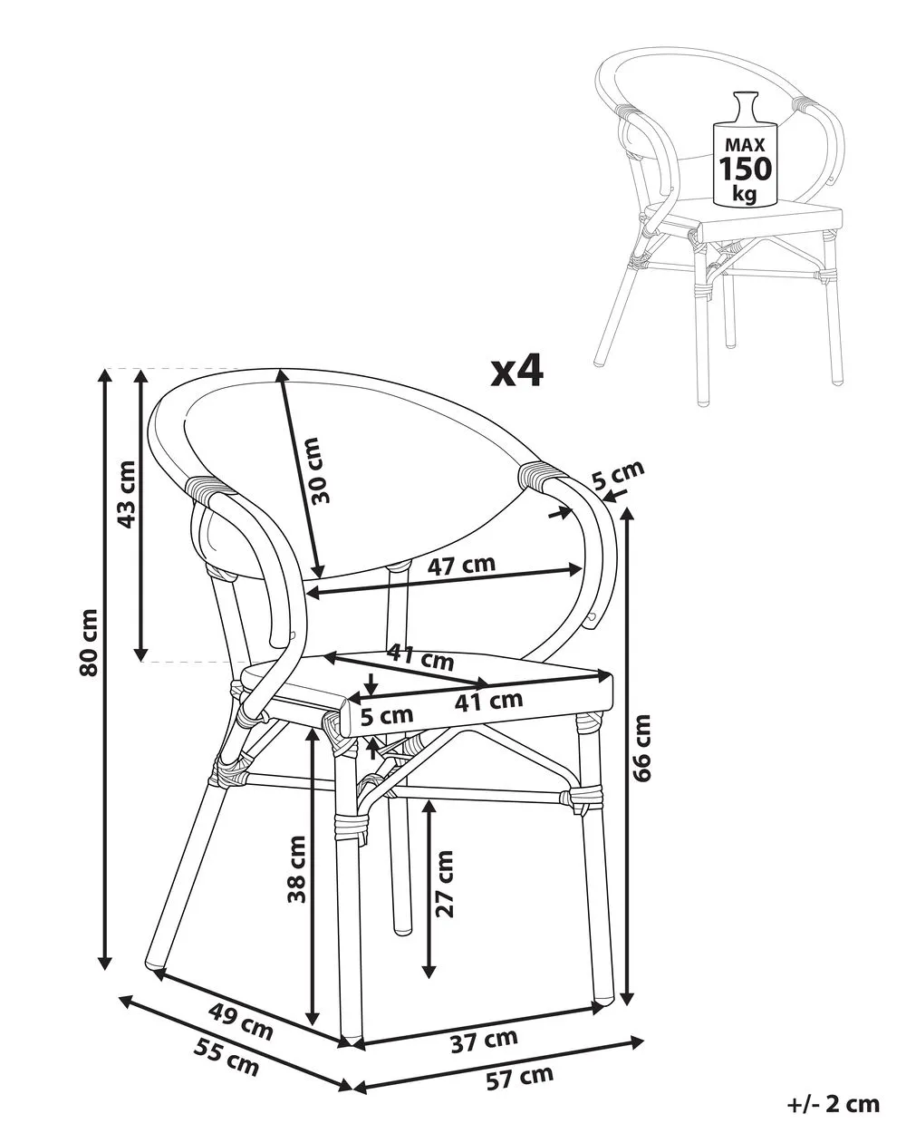 Set of 4 Garden Chairs CASPRI II Metal Grey
