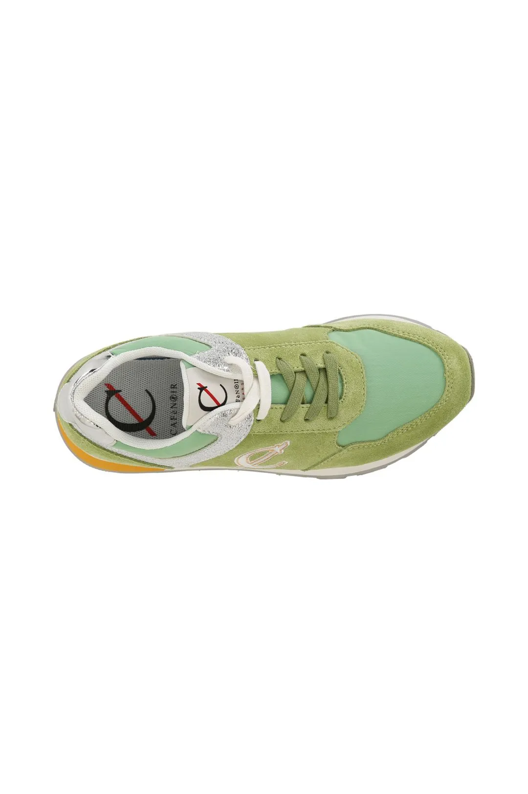 sneakers in pelle scamosciata e tessuto con riporti glitter verde