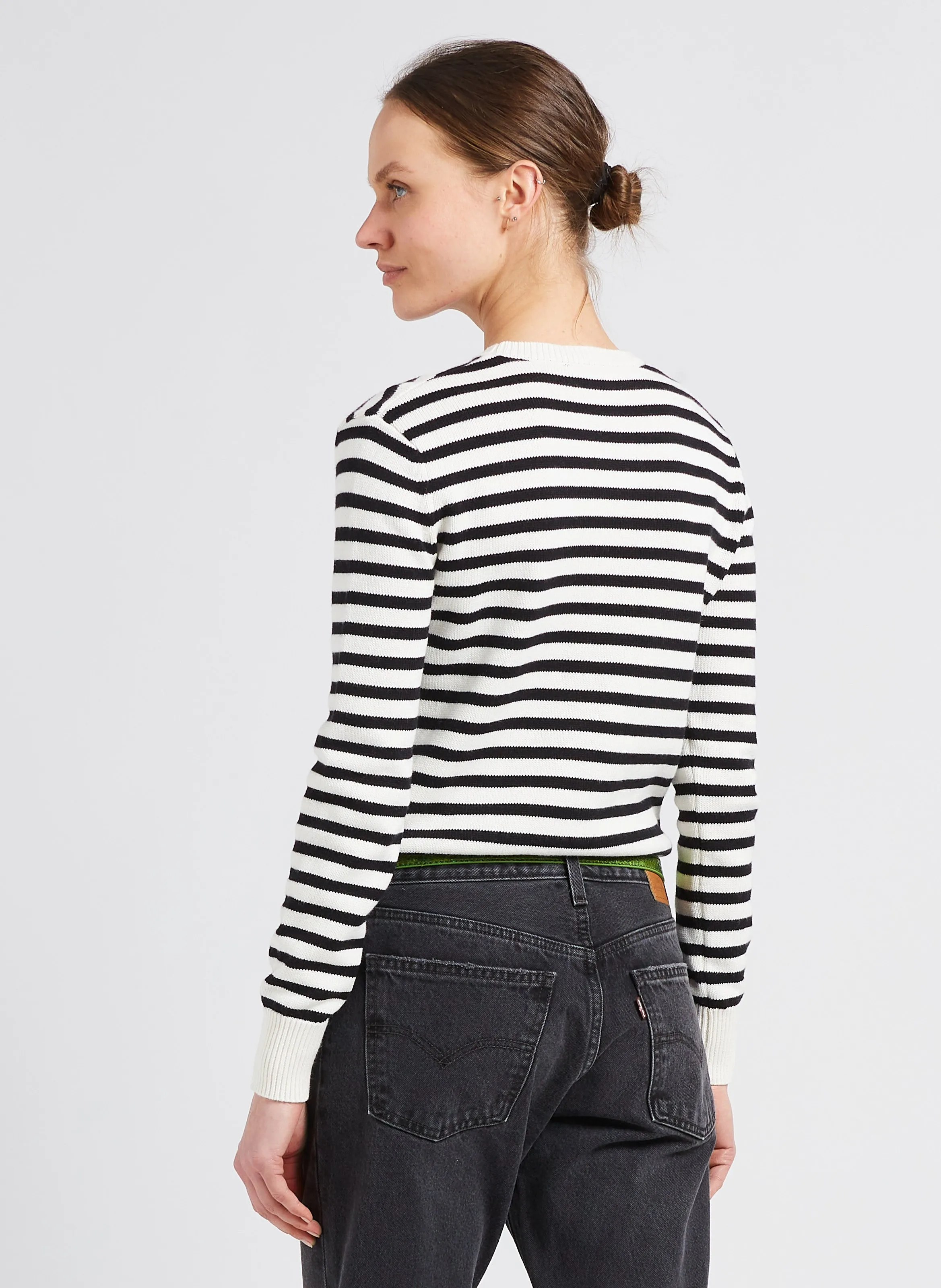  SONIA RYKIEL   Maglione scollo tondo a righe in cotone e cashmere | Nero