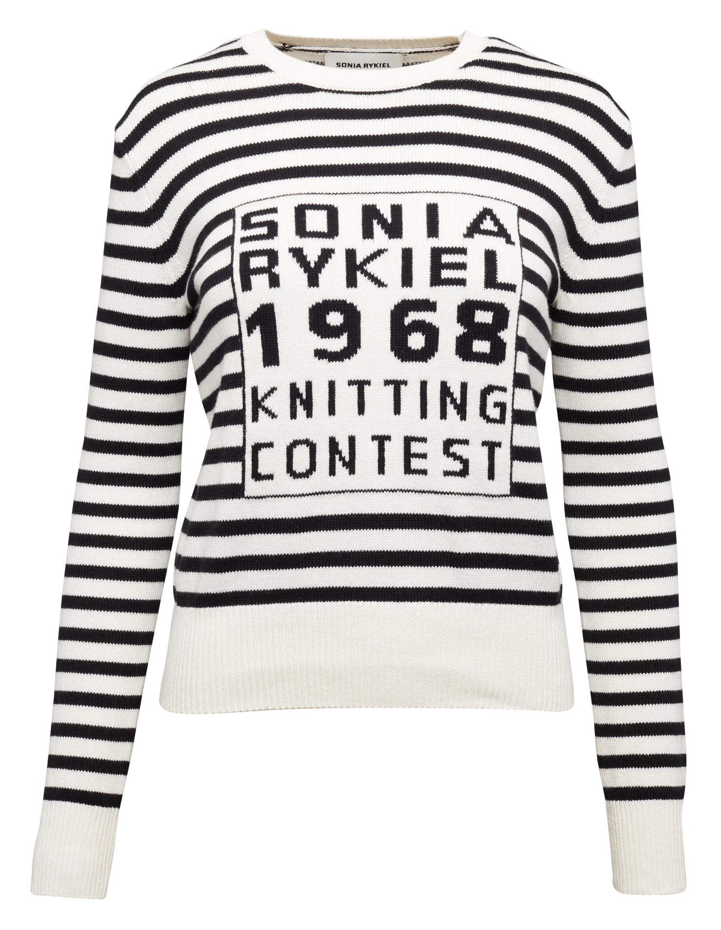 SONIA RYKIEL   Maglione scollo tondo a righe in cotone e cashmere | Nero